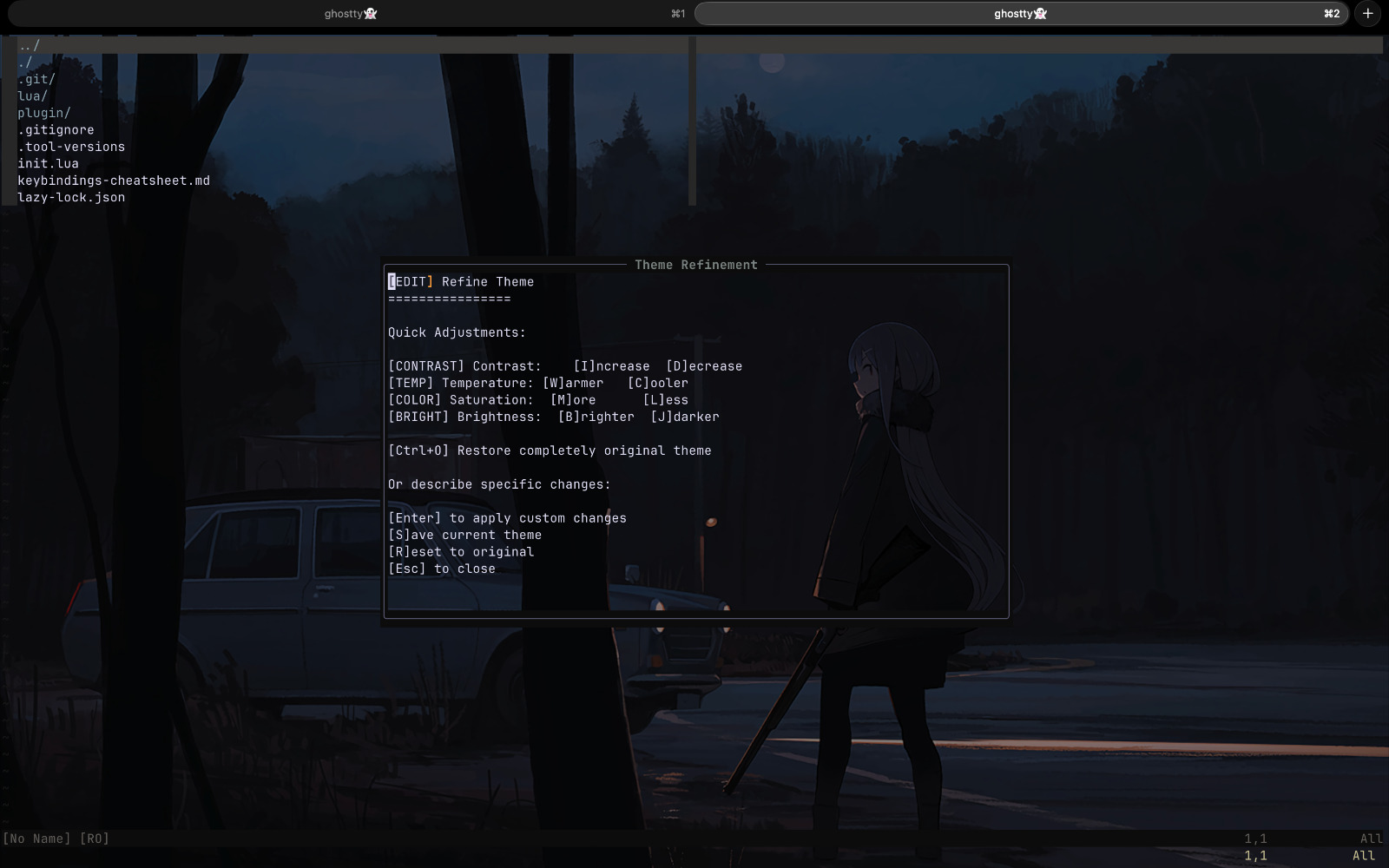 The refine window showing various tweaking configurations.
