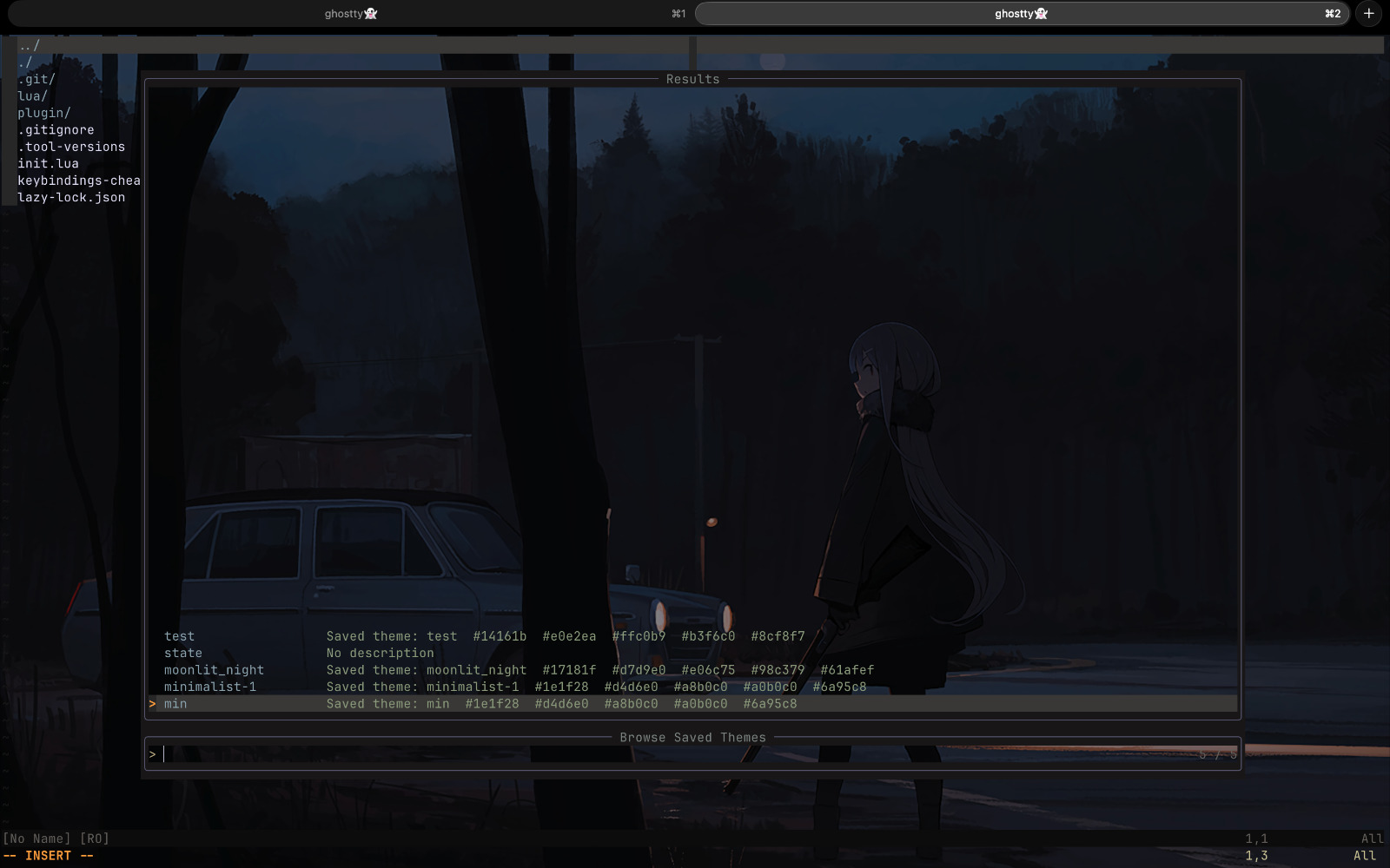 The built-in Telescope UI for browsing your theme library.